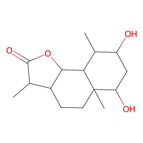 2D Structure of 6,8-Dihydroxy-3,5a,9-trimethyl-3,3a,4,5,6,7,8,9,9a,9b-decahydrobenzo[g][1]benzofuran-2-one