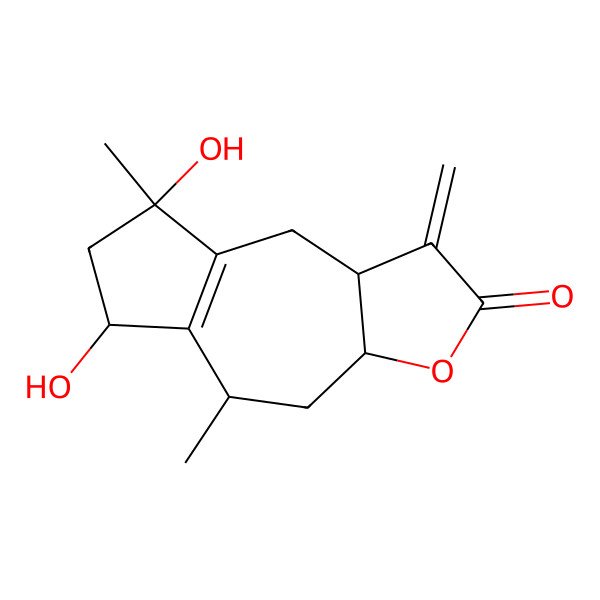 2D Structure of 6,8-dihydroxy-5,8-dimethyl-1-methylidene-4,5,6,7,9,9a-hexahydro-3aH-azuleno[6,5-b]furan-2-one