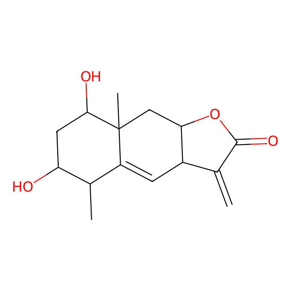 2D Structure of 6,8-dihydroxy-5,8a-dimethyl-3-methylidene-5,6,7,8,9,9a-hexahydro-3aH-benzo[f][1]benzofuran-2-one