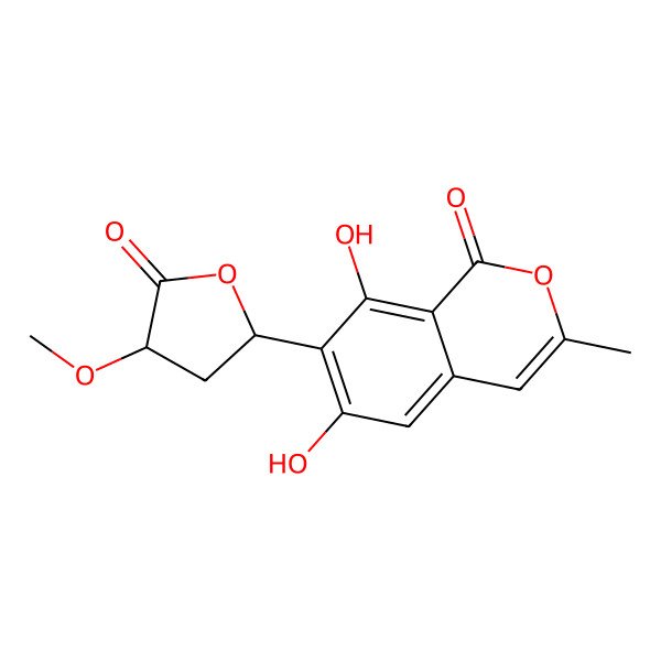 2D Structure of 6,8-Dihydroxy-7-(4-methoxy-5-oxooxolan-2-yl)-3-methylisochromen-1-one