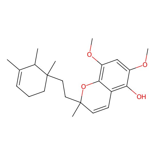 2D Structure of 6,8-Dimethoxy-2-methyl-2-[2-(1,2,3-trimethylcyclohex-3-en-1-yl)ethyl]chromen-5-ol