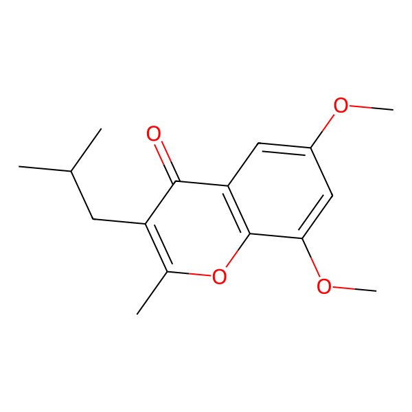 2D Structure of 6,8-Dimethoxy-2-methyl-3-(2-methylpropyl)chromen-4-one