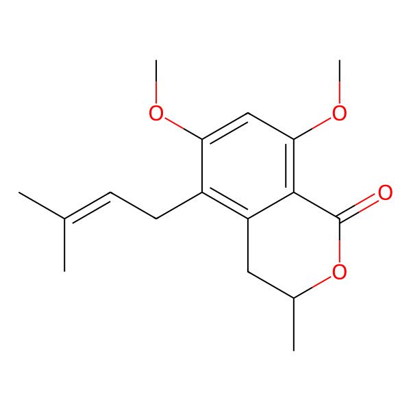 2D Structure of 6,8-Dimethoxy-3-methyl-5-(3-methylbut-2-enyl)-3,4-dihydroisochromen-1-one