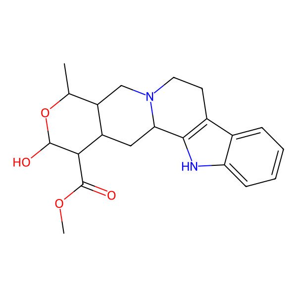 2D Structure of methyl (1S,15R,16S,18R,19R,20S)-18-hydroxy-16-methyl-17-oxa-3,13-diazapentacyclo[11.8.0.02,10.04,9.015,20]henicosa-2(10),4,6,8-tetraene-19-carboxylate