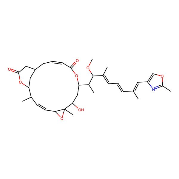 2D Structure of 8-Hydroxy-10-[3-methoxy-4,8-dimethyl-9-(2-methyl-1,3-oxazol-4-yl)nona-4,6,8-trien-2-yl]-2,7-dimethyl-6,11,19-trioxatricyclo[14.3.1.05,7]icosa-3,13-diene-12,18-dione