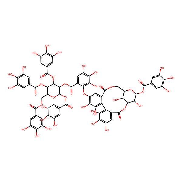 2D Structure of [2,4,5-Tris[(3,4,5-trihydroxybenzoyl)oxy]-6-[(3,4,5-trihydroxybenzoyl)oxymethyl]oxan-3-yl] 2-[[6,7,8,11,12,22,23-heptahydroxy-3,16-dioxo-21-(3,4,5-trihydroxybenzoyl)oxy-2,17,20-trioxatetracyclo[17.3.1.04,9.010,15]tricosa-4,6,8,10,12,14-hexaen-13-yl]oxy]-3,4,5-trihydroxybenzoate