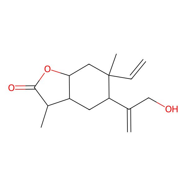 2D Structure of (3R,3aR,5S,6R,7aR)-6-ethenyl-5-(3-hydroxyprop-1-en-2-yl)-3,6-dimethyl-3,3a,4,5,7,7a-hexahydro-1-benzofuran-2-one