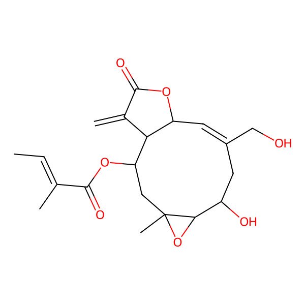 2D Structure of [7-Hydroxy-9-(hydroxymethyl)-4-methyl-14-methylidene-13-oxo-5,12-dioxatricyclo[9.3.0.04,6]tetradec-9-en-2-yl] 2-methylbut-2-enoate