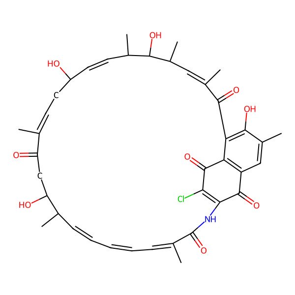 2D Structure of (7Z,9S,10S,11S,12Z,14S,16Z,20S,21S,22Z,24Z,26Z)-31-chloro-4,10,14,20-tetrahydroxy-3,7,9,11,17,21,27-heptamethyl-29-azatricyclo[28.3.1.05,33]tetratriaconta-1(33),2,4,7,12,16,22,24,26,30-decaene-6,18,28,32,34-pentone