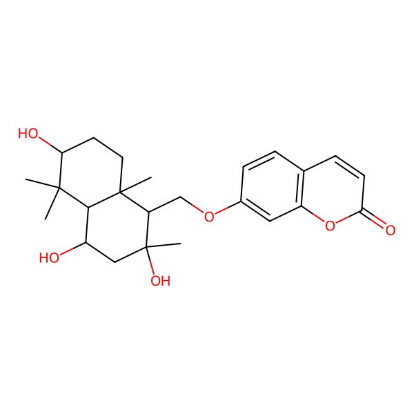 2D Structure of 7-[(2,4,6-trihydroxy-2,5,5,8a-tetramethyl-3,4,4a,6,7,8-hexahydro-1H-naphthalen-1-yl)methoxy]chromen-2-one