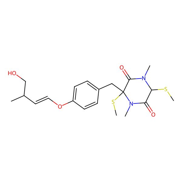 2D Structure of 3-[[4-(4-Hydroxy-3-methylbut-1-enoxy)phenyl]methyl]-1,4-dimethyl-3,6-bis(methylsulfanyl)piperazine-2,5-dione