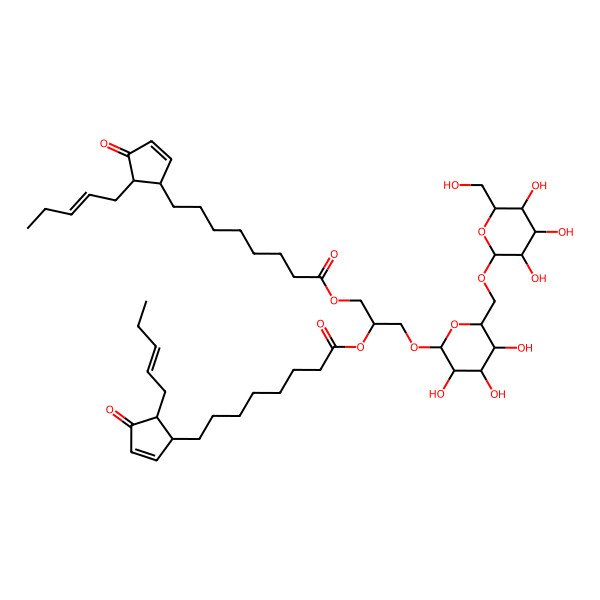 2D Structure of [(2S)-2-[8-[(1S,5S)-4-oxo-5-[(Z)-pent-2-enyl]cyclopent-2-en-1-yl]octanoyloxy]-3-[(2R,3R,4S,5R,6R)-3,4,5-trihydroxy-6-[[(2S,3R,4S,5R,6R)-3,4,5-trihydroxy-6-(hydroxymethyl)oxan-2-yl]oxymethyl]oxan-2-yl]oxypropyl] 8-[(1S,5S)-4-oxo-5-[(Z)-pent-2-enyl]cyclopent-2-en-1-yl]octanoate