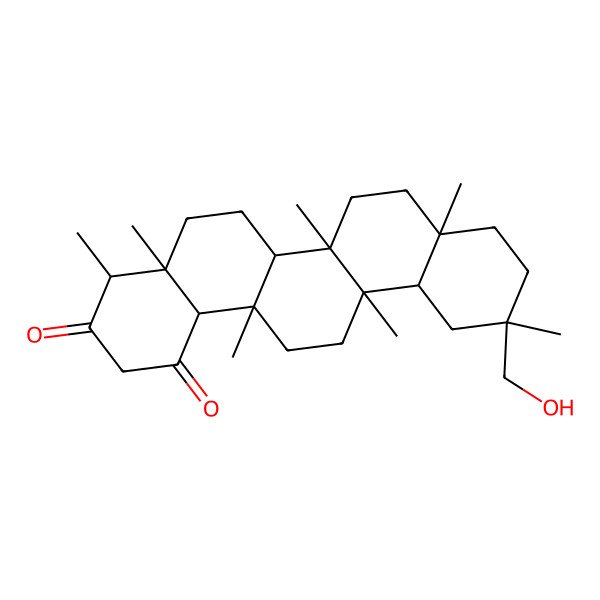 2D Structure of (4R,4aR,6aS,6aS,6bR,8aS,11R,12aR,14aR,14bS)-11-(hydroxymethyl)-4,4a,6a,6b,8a,11,14a-heptamethyl-5,6,6a,7,8,9,10,12,12a,13,14,14b-dodecahydro-4H-picene-1,3-dione