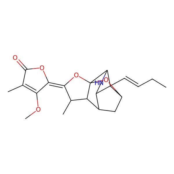 2D Structure of 5-(9-But-1-enyl-4-methyl-2,14-dioxa-12-azapentacyclo[6.5.1.01,5.06,10.09,13]tetradecan-3-ylidene)-4-methoxy-3-methylfuran-2-one