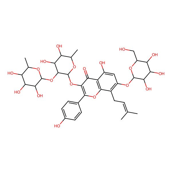 2D Structure of 3-[(2S,3S,4R,5R,6R)-4,5-dihydroxy-6-methyl-3-[(2S,3S,4S,5R,6R)-3,4,5-trihydroxy-6-methyloxan-2-yl]oxyoxan-2-yl]oxy-5-hydroxy-2-(4-hydroxyphenyl)-8-(3-methylbut-2-enyl)-7-[(2S,3R,4S,5R,6S)-3,4,5-trihydroxy-6-(hydroxymethyl)oxan-2-yl]oxychromen-4-one