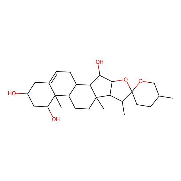 2D Structure of (1R,2S,3R,4R,5'R,6R,7S,8R,9S,12S,13R,14R,16R)-5',7,9,13-tetramethylspiro[5-oxapentacyclo[10.8.0.02,9.04,8.013,18]icos-18-ene-6,2'-oxane]-3,14,16-triol