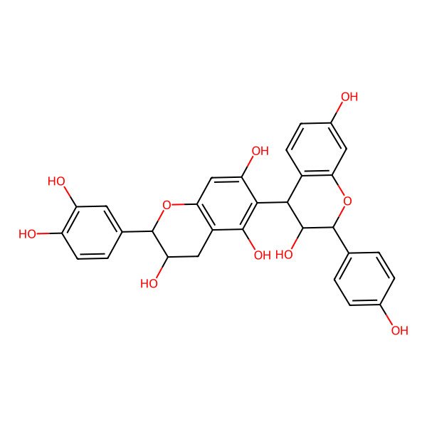 2D Structure of (2S,3S)-6-[(2S,3R,4R)-3,7-dihydroxy-2-(4-hydroxyphenyl)-3,4-dihydro-2H-chromen-4-yl]-2-(3,4-dihydroxyphenyl)-3,4-dihydro-2H-chromene-3,5,7-triol