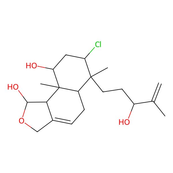 2D Structure of (1R,5aR,6S,7S,9S,9aS,9bS)-7-chloro-6-[(3R)-3-hydroxy-4-methylpent-4-enyl]-6,9a-dimethyl-1,3,5,5a,7,8,9,9b-octahydrobenzo[g][2]benzofuran-1,9-diol