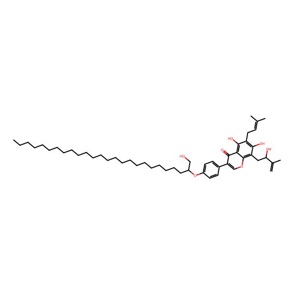 2D Structure of 5,7-dihydroxy-3-[4-[(2S)-1-hydroxyhexacosan-2-yl]oxyphenyl]-8-[(2S)-2-hydroxy-3-methylbut-3-enyl]-6-(3-methylbut-2-enyl)chromen-4-one
