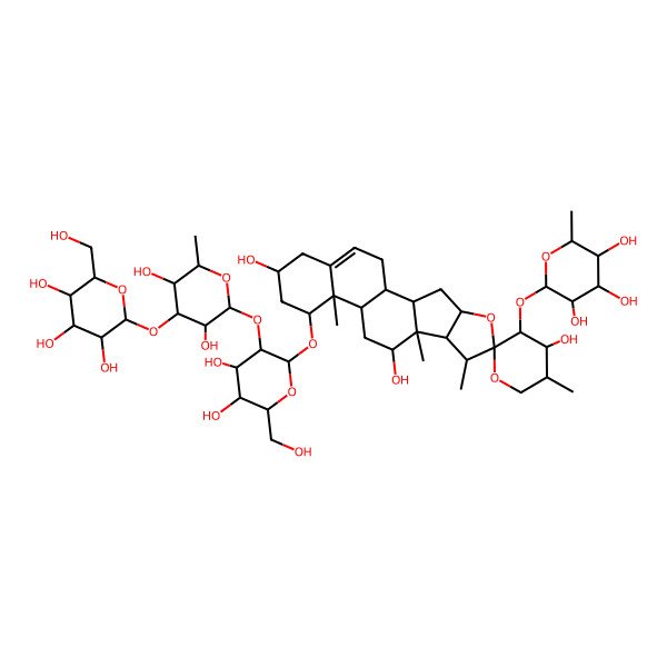 2D Structure of 14-[3-[3,5-Dihydroxy-6-methyl-4-[3,4,5-trihydroxy-6-(hydroxymethyl)oxan-2-yl]oxyoxan-2-yl]oxy-4,5-dihydroxy-6-(hydroxymethyl)oxan-2-yl]oxy-5',7,9,13-tetramethyl-3'-(3,4,5-trihydroxy-6-methyloxan-2-yl)oxyspiro[5-oxapentacyclo[10.8.0.02,9.04,8.013,18]icos-18-ene-6,2'-oxane]-4',10,16-triol