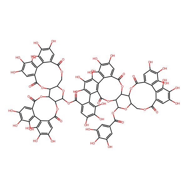2D Structure of (7,8,9,12,13,14,28,29,30,33,34,35-Dodecahydroxy-4,17,25,38-tetraoxo-3,18,21,24,39-pentaoxaheptacyclo[20.17.0.02,19.05,10.011,16.026,31.032,37]nonatriaconta-5,7,9,11,13,15,26,28,30,32,34,36-dodecaen-20-yl) 2-[7,8,9,12,13,14,28,29,30,33,34,35-dodecahydroxy-4,17,25,38-tetraoxo-20-(3,4,5-trihydroxybenzoyl)oxy-3,18,21,24,39-pentaoxaheptacyclo[20.17.0.02,19.05,10.011,16.026,31.032,37]nonatriaconta-5,7,9,11(16),12,14,26,28,30,32,34,36-dodecaen-15-yl]-3,4,5-trihydroxybenzoate