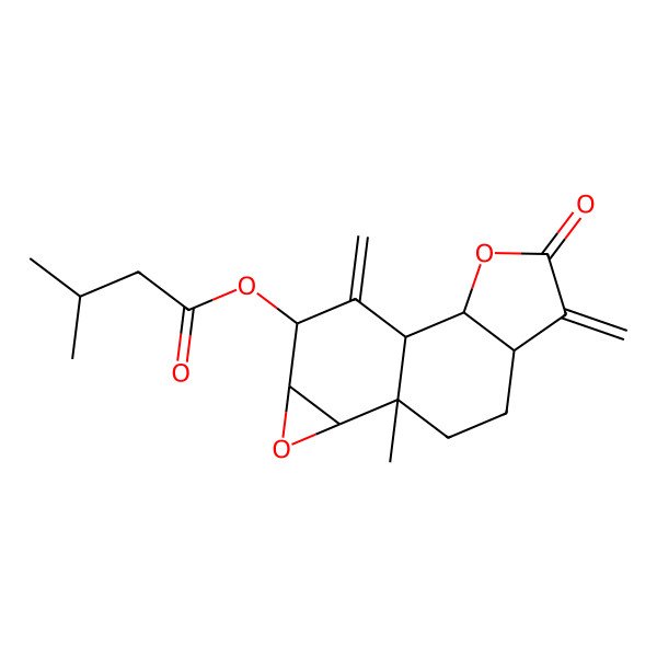 2D Structure of [(1R,2R,6S,9S,10S,12S,13R)-9-methyl-5,14-dimethylidene-4-oxo-3,11-dioxatetracyclo[7.5.0.02,6.010,12]tetradecan-13-yl] 3-methylbutanoate