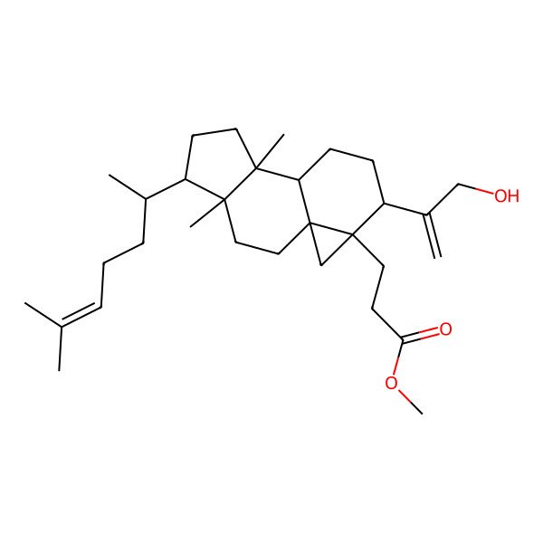 2D Structure of methyl 3-[(1R,4S,5S,8R,9R,12S,13S)-12-(3-hydroxyprop-1-en-2-yl)-4,8-dimethyl-5-[(2S)-6-methylhept-5-en-2-yl]-13-tetracyclo[7.5.0.01,13.04,8]tetradecanyl]propanoate