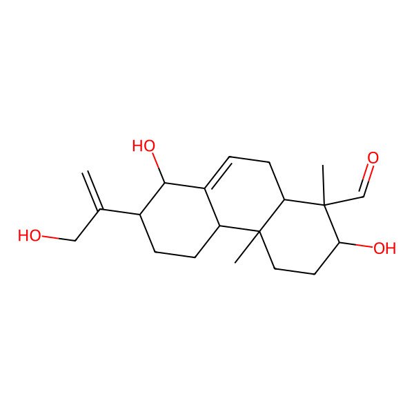2D Structure of (1R,2R,4aS,4bS,7S,8R,10aS)-2,8-dihydroxy-7-(3-hydroxyprop-1-en-2-yl)-1,4a-dimethyl-2,3,4,4b,5,6,7,8,10,10a-decahydrophenanthrene-1-carbaldehyde 2D Structure of (1R,2R,4aS,4bS,7S,8R,10aS)-2,8-dihydroxy-7-(3-hydroxyprop-1-en-2-yl)-1,4a-dimethyl-2,3,4,4b,5,6,7,8,10,10a-decahydrophenanthrene-1-carbaldehyde