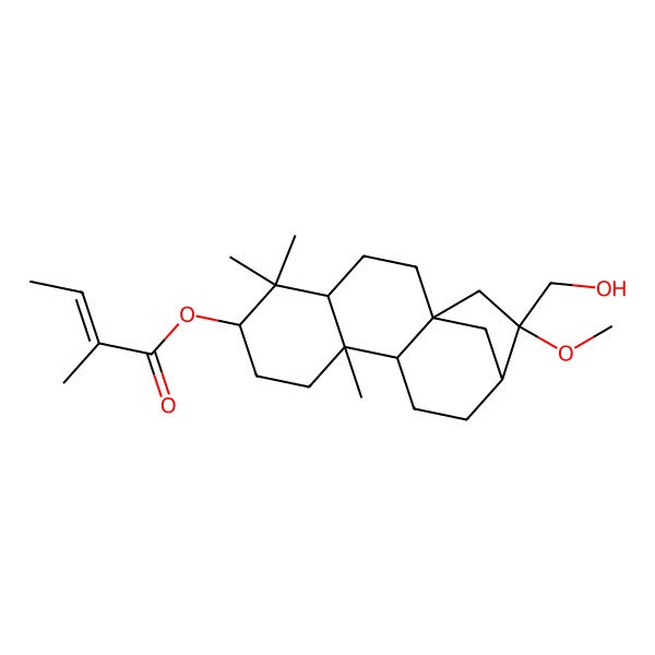 2D Structure of [14-(Hydroxymethyl)-14-methoxy-5,5,9-trimethyl-6-tetracyclo[11.2.1.01,10.04,9]hexadecanyl] 2-methylbut-2-enoate