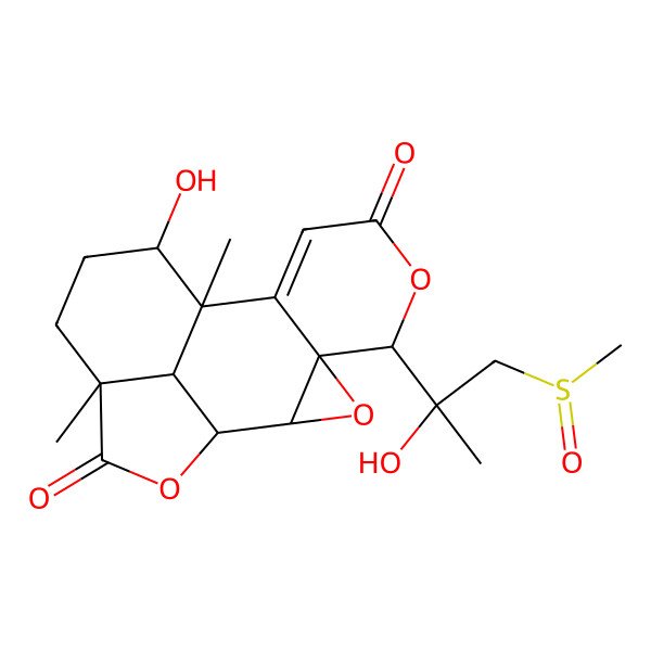 2D Structure of (1R,2S,4R,5R,10R,11S,17S)-11-hydroxy-5-[(2R)-2-hydroxy-1-methylsulfinylpropan-2-yl]-10,14-dimethyl-3,6,16-trioxapentacyclo[8.6.1.02,4.04,9.014,17]heptadec-8-ene-7,15-dione