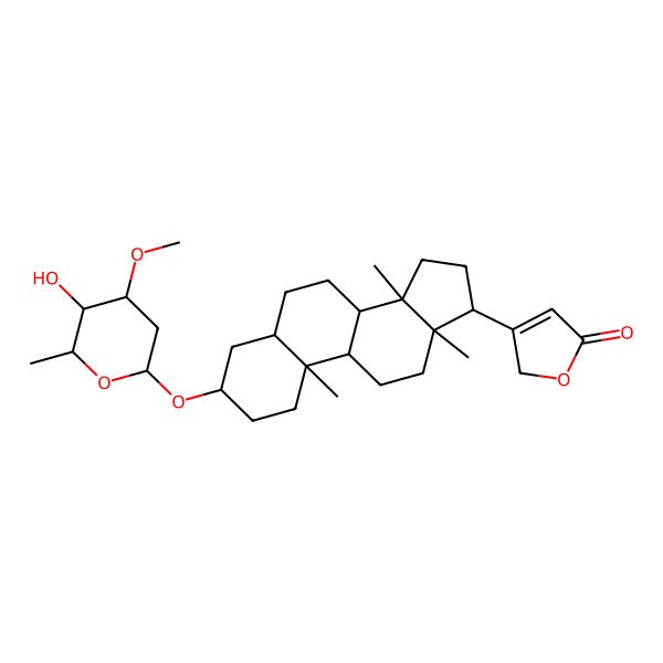 2D Structure of 3-[3-(5-hydroxy-4-methoxy-6-methyloxan-2-yl)oxy-10,13,14-trimethyl-1,2,3,4,5,6,7,8,9,11,12,15,16,17-tetradecahydrocyclopenta[a]phenanthren-17-yl]-2H-furan-5-one