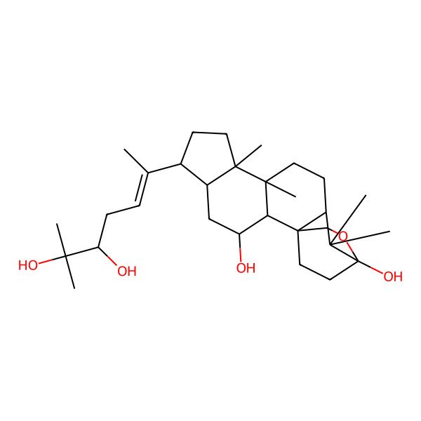 2D Structure of (1R,2S,3R,5R,6S,9R,10R,13R,15S)-6-[(E,5S)-5,6-dihydroxy-6-methylhept-2-en-2-yl]-9,10,14,14-tetramethyl-16-oxapentacyclo[13.2.2.01,13.02,10.05,9]nonadecane-3,15-diol