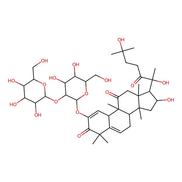 2D Structure of (8S,9R,10R,13R,14S,16R,17R)-2-[(2S,3R,4S,5S,6R)-4,5-dihydroxy-6-(hydroxymethyl)-3-[(2R,3R,4S,5S,6R)-3,4,5-trihydroxy-6-(hydroxymethyl)oxan-2-yl]oxyoxan-2-yl]oxy-17-[(2R)-2,6-dihydroxy-6-methyl-3-oxoheptan-2-yl]-16-hydroxy-4,4,9,13,14-pentamethyl-8,10,12,15,16,17-hexahydro-7H-cyclopenta[a]phenanthrene-3,11-dione