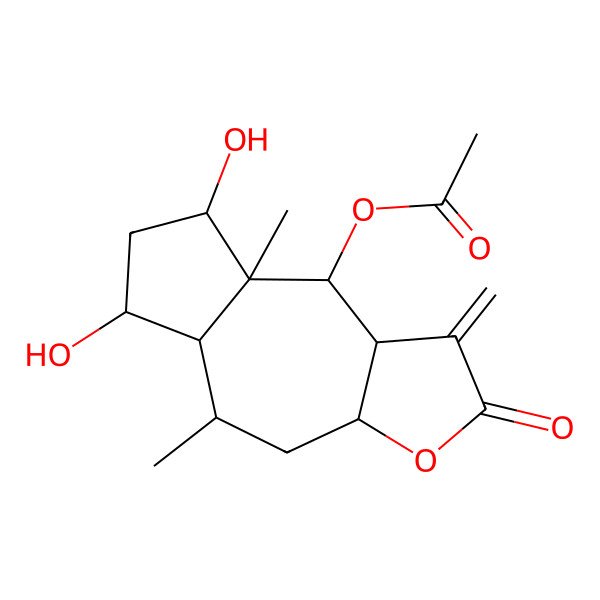 2D Structure of [(3aS,5R,5aS,6R,8R,8aS,9R,9aS)-6,8-dihydroxy-5,8a-dimethyl-1-methylidene-2-oxo-4,5,5a,6,7,8,9,9a-octahydro-3aH-azuleno[6,5-b]furan-9-yl] acetate