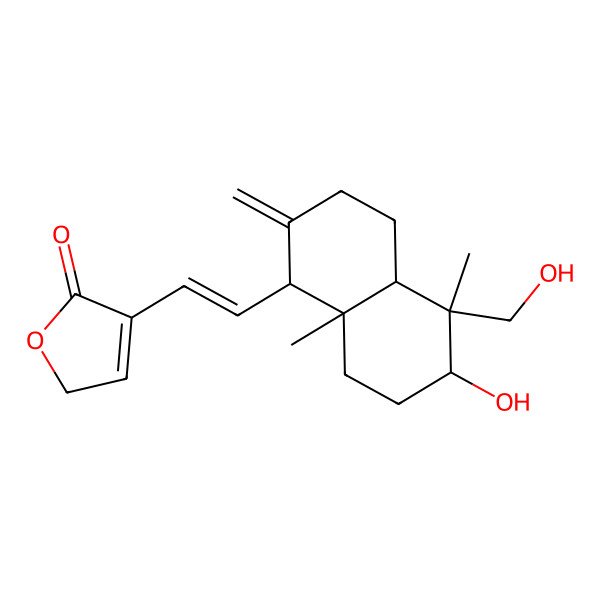 2D Structure of 4-[(E)-2-[(1S,4aR,5S,6S,8aS)-6-hydroxy-5-(hydroxymethyl)-5,8a-dimethyl-2-methylidene-3,4,4a,6,7,8-hexahydro-1H-naphthalen-1-yl]ethenyl]-2H-furan-5-one
