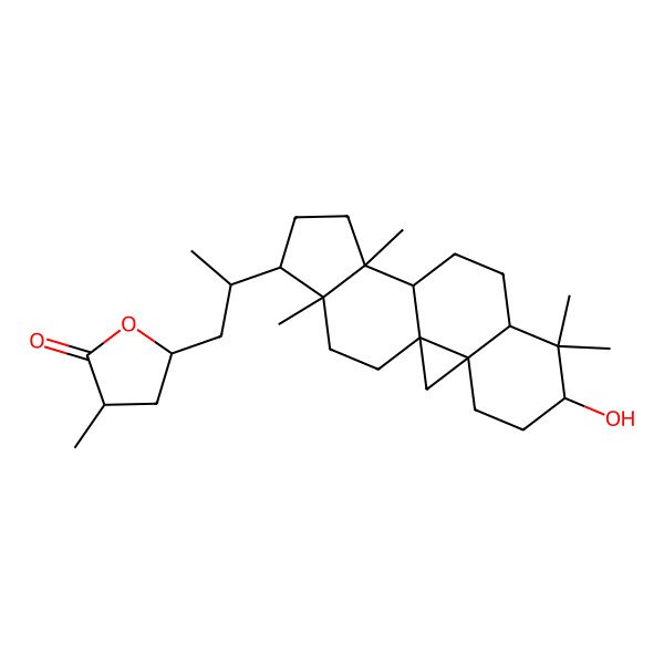2D Structure of 5-[2-(6-Hydroxy-7,7,12,16-tetramethyl-15-pentacyclo[9.7.0.01,3.03,8.012,16]octadecanyl)propyl]-3-methyloxolan-2-one