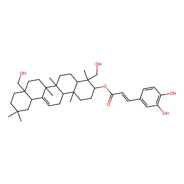 2D Structure of [4,8a-Bis(hydroxymethyl)-4,6a,6b,11,11,14b-hexamethyl-1,2,3,4a,5,6,7,8,9,10,12,12a,14,14a-tetradecahydropicen-3-yl] 3-(3,4-dihydroxyphenyl)prop-2-enoate