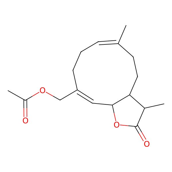 2D Structure of [(3S,3aS,6E,10Z,11aS)-3,6-dimethyl-2-oxo-3a,4,5,8,9,11a-hexahydro-3H-cyclodeca[b]furan-10-yl]methyl acetate