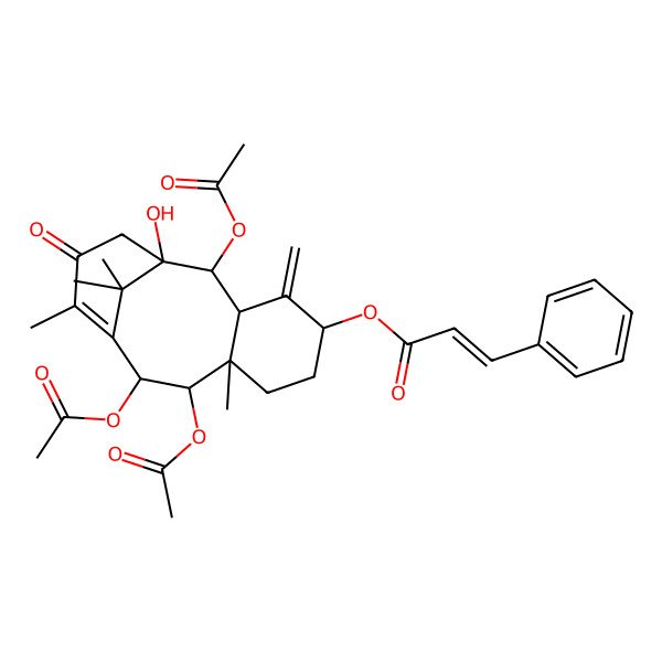 2D Structure of (2,9,10-Triacetyloxy-1-hydroxy-8,12,15,15-tetramethyl-4-methylidene-13-oxo-5-tricyclo[9.3.1.03,8]pentadec-11-enyl) 3-phenylprop-2-enoate