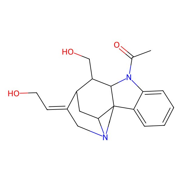 2D Structure of 1-[12-(2-Hydroxyethylidene)-10-(hydroxymethyl)-8,14-diazapentacyclo[9.5.2.01,9.02,7.014,17]octadeca-2,4,6-trien-8-yl]ethanone