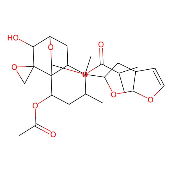 2D Structure of [(1R,2S,4R,5S,6R,8R,10R,11R,12S)-5-[(3aS,5S,6aS)-3a,4,5,6a-tetrahydrofuro[2,3-b]furan-5-yl]-2-acetyloxy-12-hydroxy-4,5-dimethylspiro[9-oxatricyclo[6.2.2.01,6]dodecane-11,2'-oxirane]-10-yl] 2-methylpropanoate