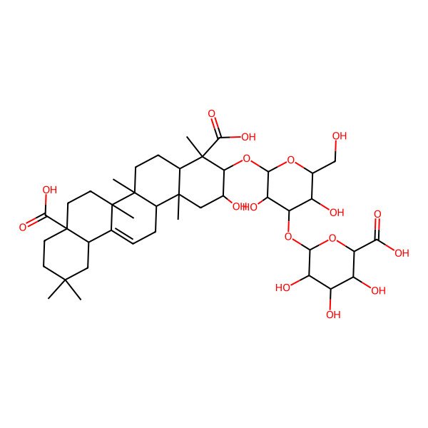 2D Structure of (2S,3R,4S,4aR,6aR,6bS,8aS,12aS,14aR,14bR)-3-[(2R,3R,4S,5R,6R)-4-[(2R,3R,4S,5S,6S)-6-carboxy-3,4,5-trihydroxyoxan-2-yl]oxy-3,5-dihydroxy-6-(hydroxymethyl)oxan-2-yl]oxy-2-hydroxy-4,6a,6b,11,11,14b-hexamethyl-1,2,3,4a,5,6,7,8,9,10,12,12a,14,14a-tetradecahydropicene-4,8a-dicarboxylic acid