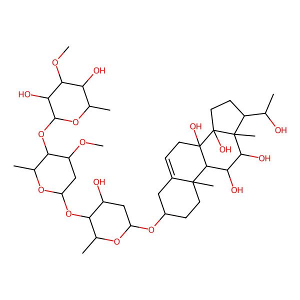 2D Structure of 3-[5-[5-(3,5-dihydroxy-4-methoxy-6-methyloxan-2-yl)oxy-4-methoxy-6-methyloxan-2-yl]oxy-4-hydroxy-6-methyloxan-2-yl]oxy-17-(1-hydroxyethyl)-10,13-dimethyl-2,3,4,7,9,11,12,15,16,17-decahydro-1H-cyclopenta[a]phenanthrene-8,11,12,14-tetrol