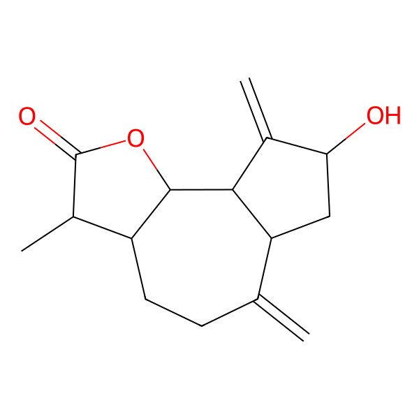 2D Structure of (3R,3aS,6aS,8S,9aR,9bS)-8-hydroxy-3-methyl-6,9-dimethylidene-3a,4,5,6a,7,8,9a,9b-octahydro-3H-azuleno[4,5-b]furan-2-one