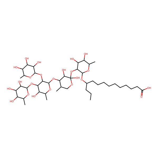 2D Structure of 11-[3-[2,3-Dihydroxy-4-[5-hydroxy-6-methyl-3,4-bis[(3,4,5-trihydroxy-6-methyloxan-2-yl)oxy]oxan-2-yl]oxy-5-methyloxan-2-yl]oxy-4,5-dihydroxy-6-methyloxan-2-yl]oxytetradecanoic acid