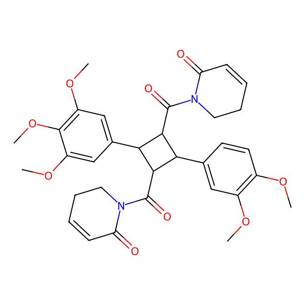 2D Structure of 1-[2-(3,4-Dimethoxyphenyl)-3-(6-oxo-2,3-dihydropyridine-1-carbonyl)-4-(3,4,5-trimethoxyphenyl)cyclobutanecarbonyl]-2,3-dihydropyridin-6-one