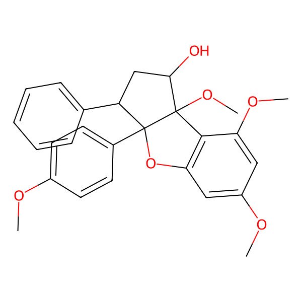 2D Structure of 6,8,8b-trimethoxy-3a-(4-methoxyphenyl)-3-phenyl-2,3-dihydro-1H-cyclopenta[b][1]benzofuran-1-ol