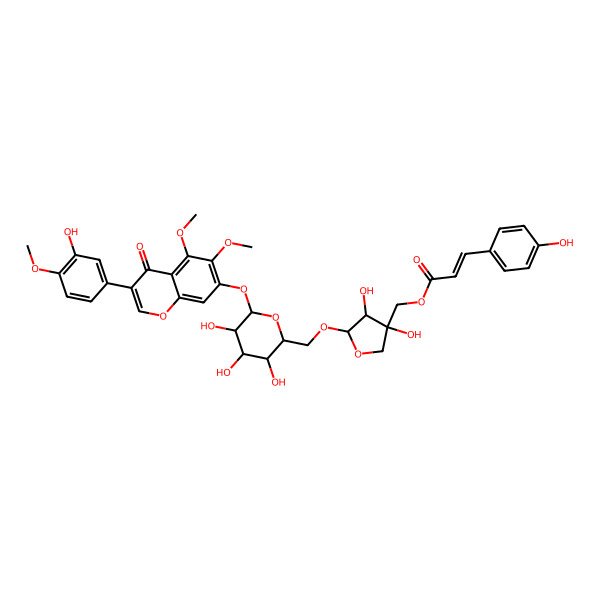 2D Structure of [3,4-Dihydroxy-5-[[3,4,5-trihydroxy-6-[3-(3-hydroxy-4-methoxyphenyl)-5,6-dimethoxy-4-oxochromen-7-yl]oxyoxan-2-yl]methoxy]oxolan-3-yl]methyl 3-(4-hydroxyphenyl)prop-2-enoate