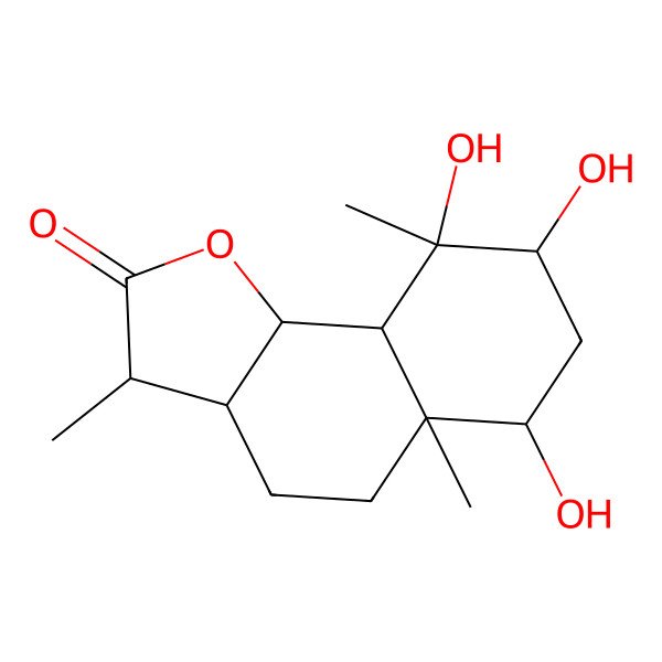 2D Structure of 6,8,9-trihydroxy-3,5a,9-trimethyl-3a,4,5,6,7,8,9a,9b-octahydro-3H-benzo[g][1]benzofuran-2-one
