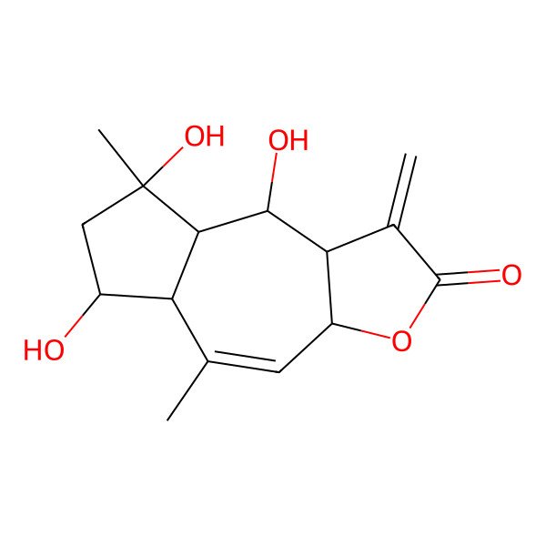 2D Structure of 6,8,9-trihydroxy-5,8-dimethyl-1-methylidene-5a,6,7,8a,9,9a-hexahydro-3aH-azuleno[6,5-b]furan-2-one